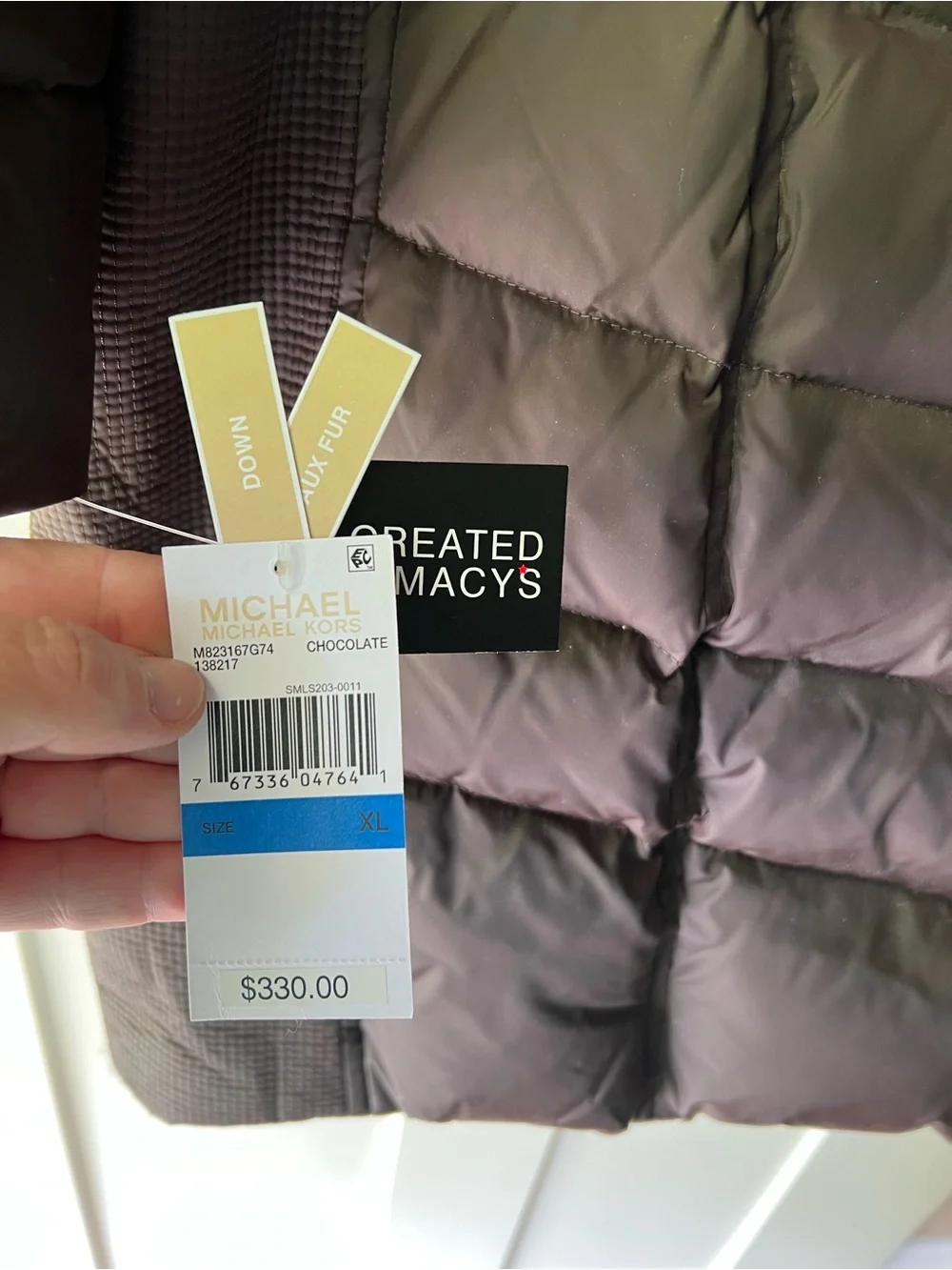 Michael Kors Long Hooded Puffer Coat with Faux Fur Trim - Brown